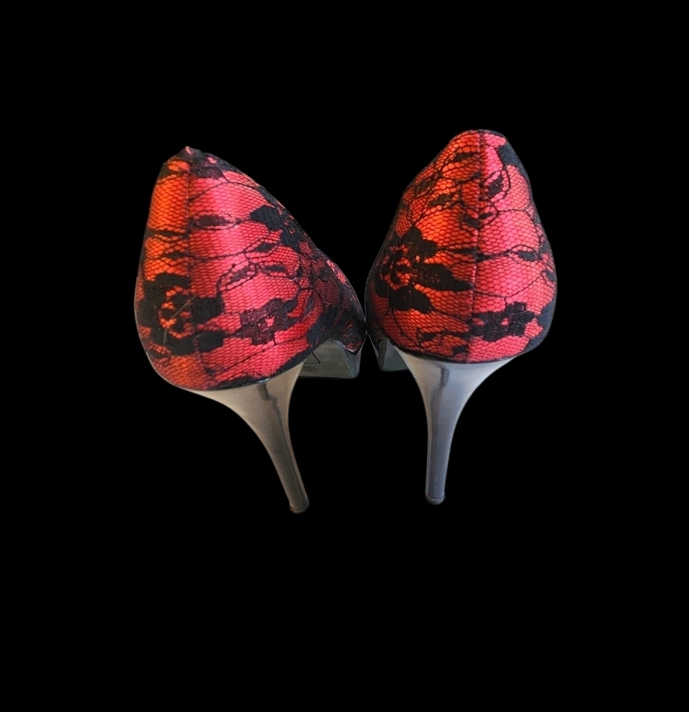 EUC Dollhouse Black and Red Lace Heels - Picture 3 of 6